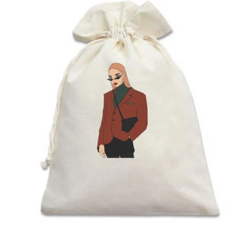 Подарочный мешочек, Голубой, Stylish girl with glasses