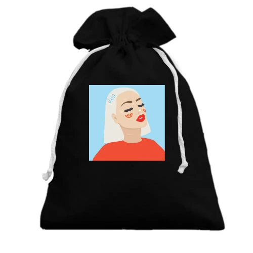 Подарочный мешочек, Черный, Blonde portrait art