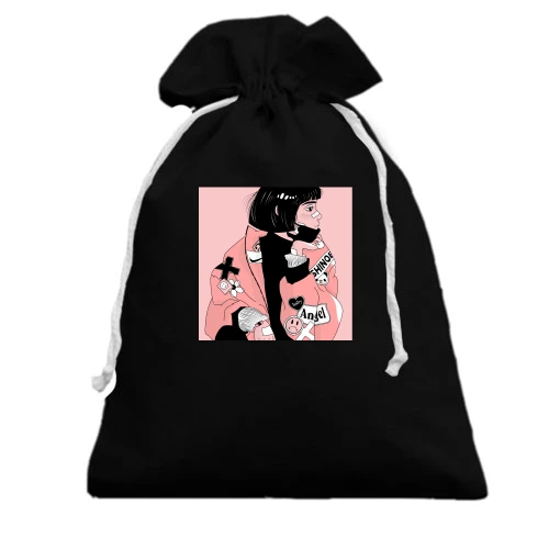 Подарочный мешочек, Черный, Girl in a black mask