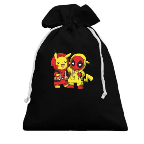 Подарочный мешочек, Черный, Pikachu and Deadpool