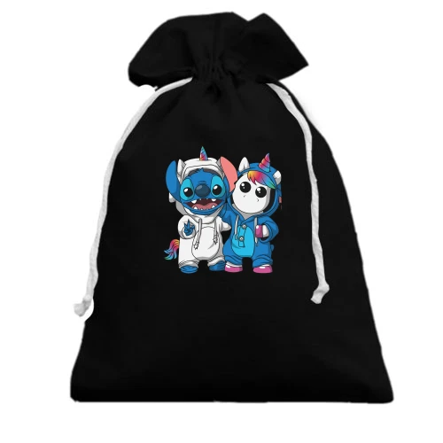 Подарочный мешочек, Черный, Stitch and unicorn