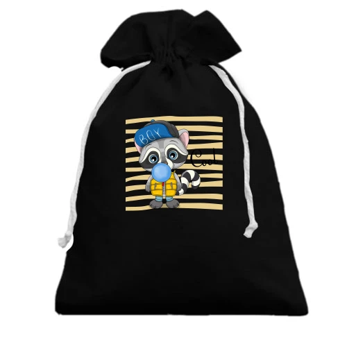 Подарочный мешочек, Черный, Baby raccoon in a cap