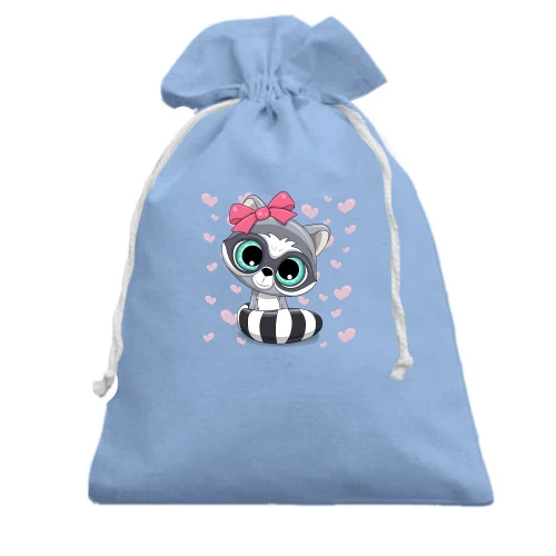 Подарунковий мішечок, Білий, Baby raccoon girl