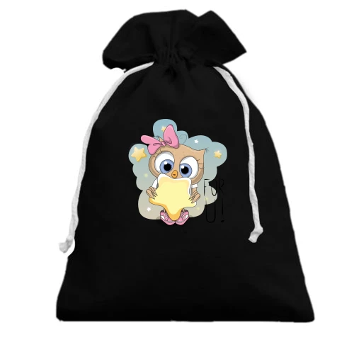 Подарунковий мішечок, Чорний, Baby owl with a star
