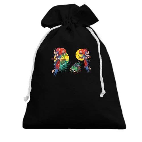 Подарунковий мішечок, Чорний, Parrots bright art