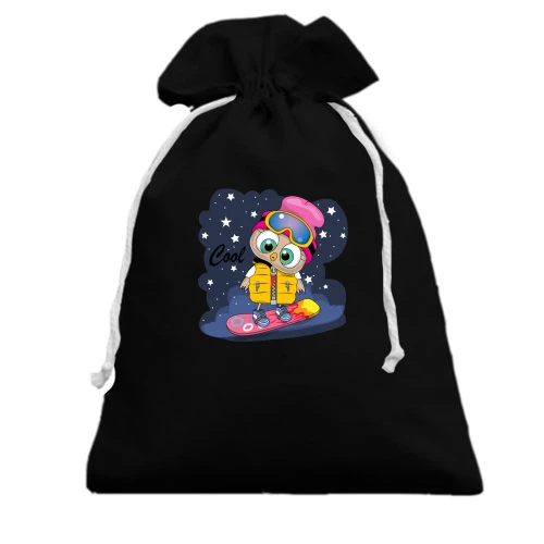 Подарочный мешочек, Черный, Baby owl snowboard