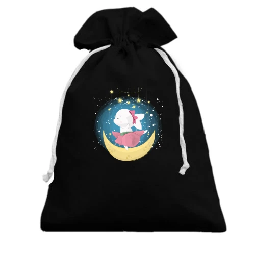 Подарочный мешочек, Черный, Baby rabbit on the moon