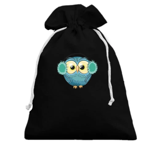 Подарунковий мішечок, Чорний, Owl in headphones