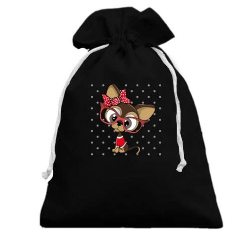 Подарунковий мішечок, Чорний, Little dog with glasses