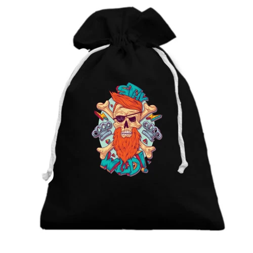 Подарунковий мішечок, Чорний, Skull with a red beard