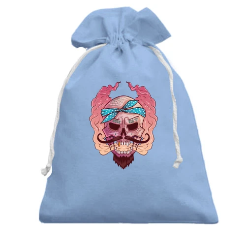 Подарунковий мішечок, Блакитний, Skull with mustache