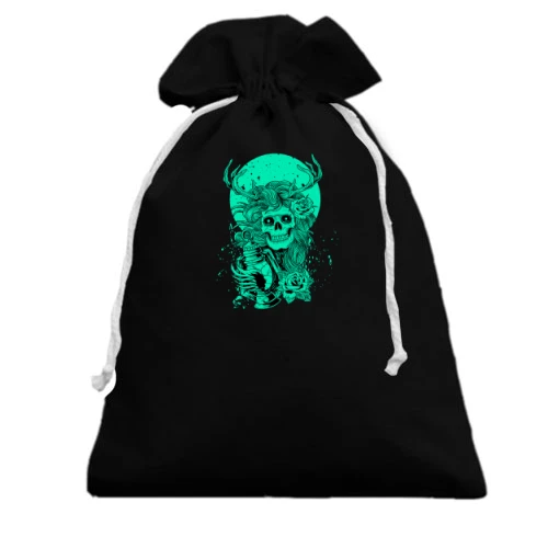 Подарочный мешочек, Черный, Green moon and skull