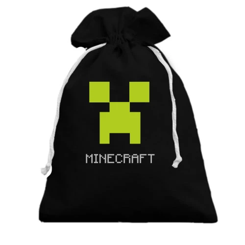 Подарочный мешочек, Черный, Minecraft logo grey