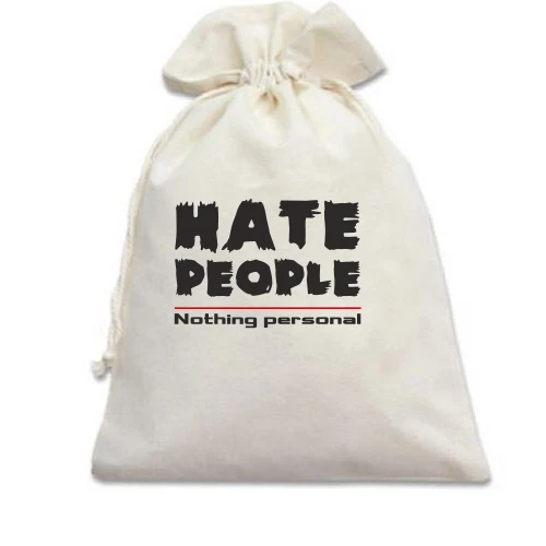 Подарочный мешочек, Белый, с надписью "Hate People"