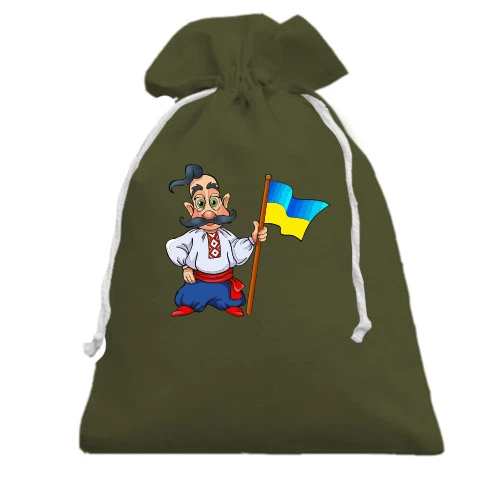Подарунковий мішечок, Чорний, Козак з українським прапором