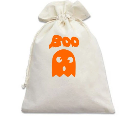 Подарунковий мішечок, Білий, з милим привидом "BOO" Halloween