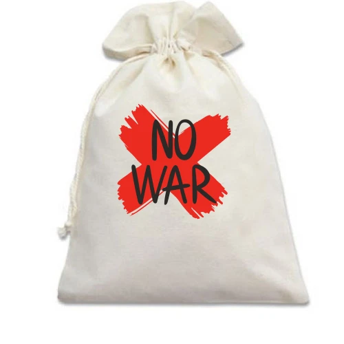 Подарунковий мішечок, білий, з написом «No War» і червоним хрестом