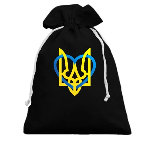 Подарочный мешочек, Черный, герб Украины с сердцем