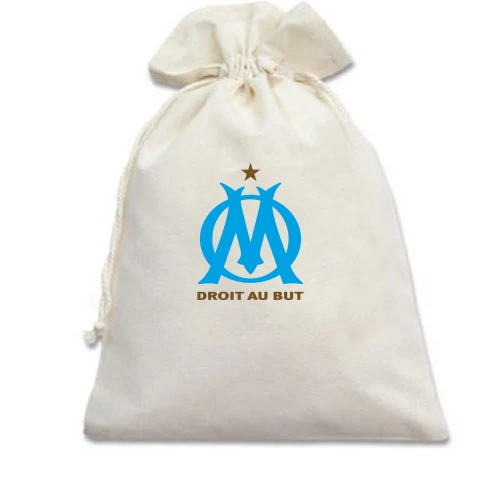 Подарунковий мішечок з логотипом футбольного клубу Olympique de Marseille та написом «DROIT AU BUT»