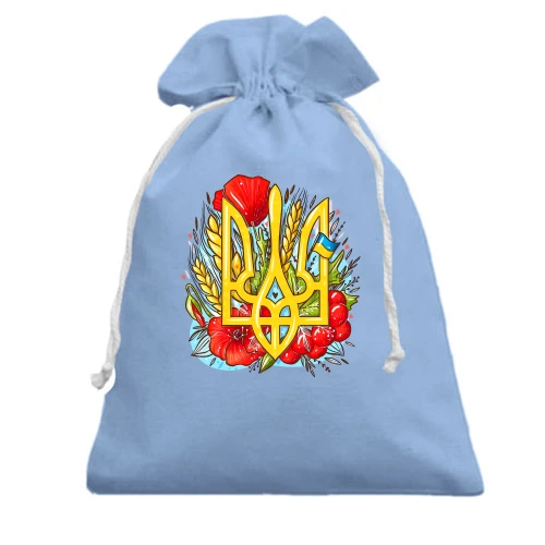 Подарунковий мішечок, Блакитний, з гербом України (маки та калина)