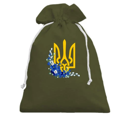 Подарунковий мішечок, хакі, з гербом України в квітах