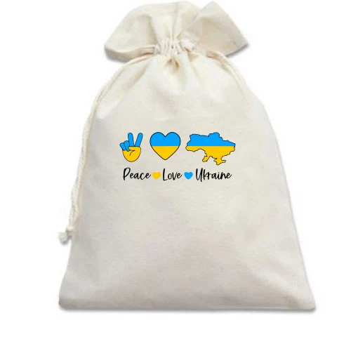 Подарочный мешочек, Белый, Peace Love Ukraine