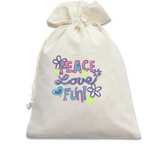 Подарочный мешочек Peace, love, fun
