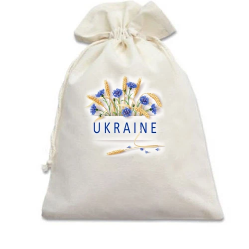 Подарочный мешочек, Белый, с цветами Ukraine