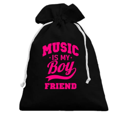 Подарунковий мішечок з рожевим написом «Music is my boyfriend» та зірочками