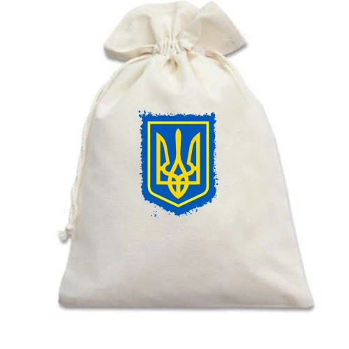 Подарунковий мішечок, Білий, з гербом України (2) АРТ