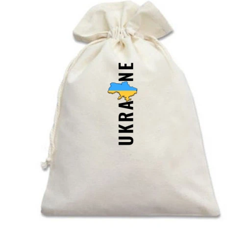 Подарочный мешочек, Белый, Ukraine (надпись с картой)