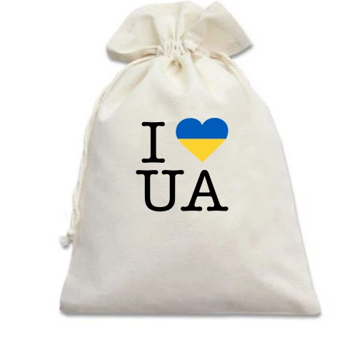 Подарунковий мішечок, білий, "I ♥ UA"