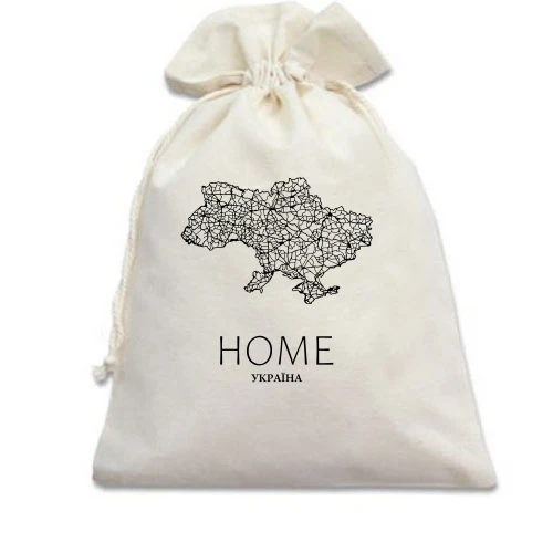 Подарочный мешочек, Белый, с картой Украины "Home"