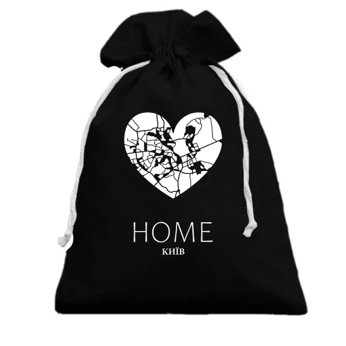 Подарочный мешочек, черный, с сердцем Киев "Home"