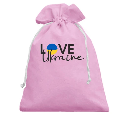 Подарунковий мішечок, рожевий, LOVE Ukraine з прапором