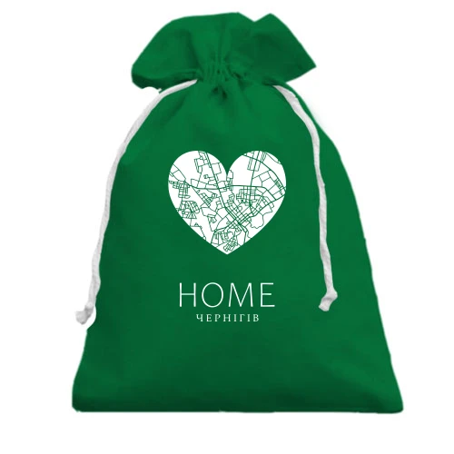 Подарочный мешочек, Зеленый, с сердцем "Home Чернигов"