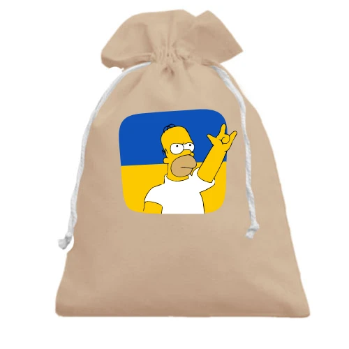 Подарунковий мішечок, білий, "Гомер - Україна - рок-н-ролл"