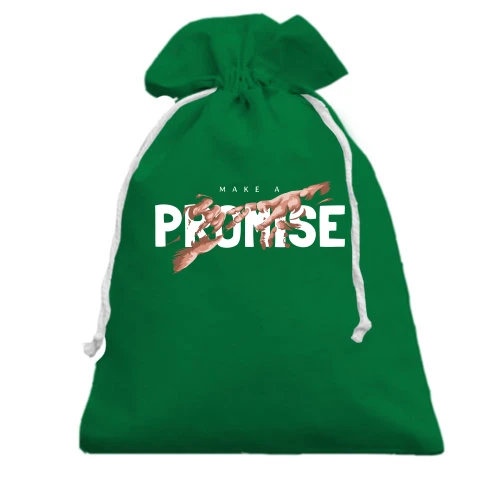 Подарунковий мішечок, зелений, з принтом "Make a promise"