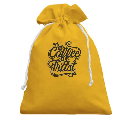 Подарунковий мішечок, жовтий, "in Coffe we Trust"