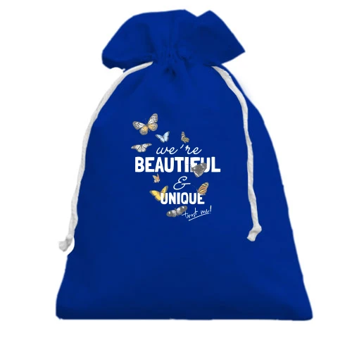 Подарочный мешочек, Голубой, с бабочками "Beautiful"