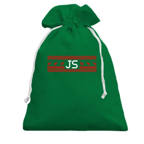 Подарочный мешочек, зеленый, "JavaScript и олени"