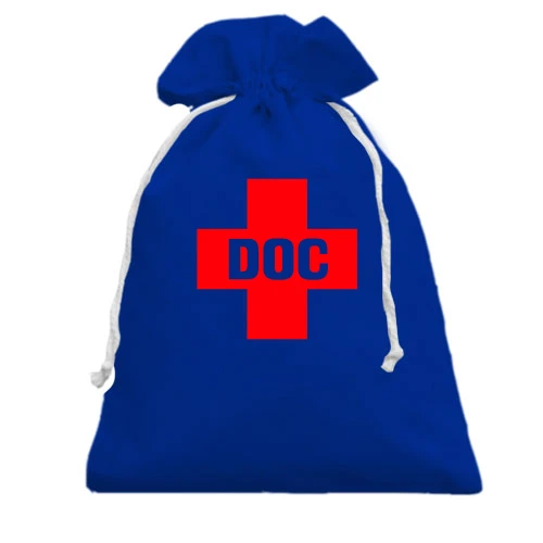 Подарочный мешочек, Голубой, с красным крестом "DOC"