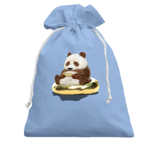 Подарочный мешочек, Голубой, с Пандой и золотым айфоном