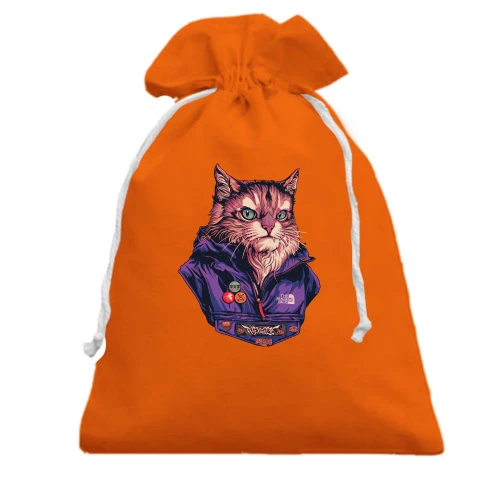 Подарочный мешочек, Красный, с котом "The ninja face"