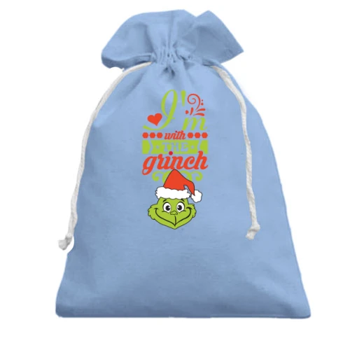 Подарочный мешочек, Голубой, с Гринчем "i`m with the Grinch"