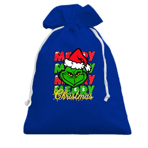 Подарочный мешочек, голубой, с Гринчем "Merry merry merry"