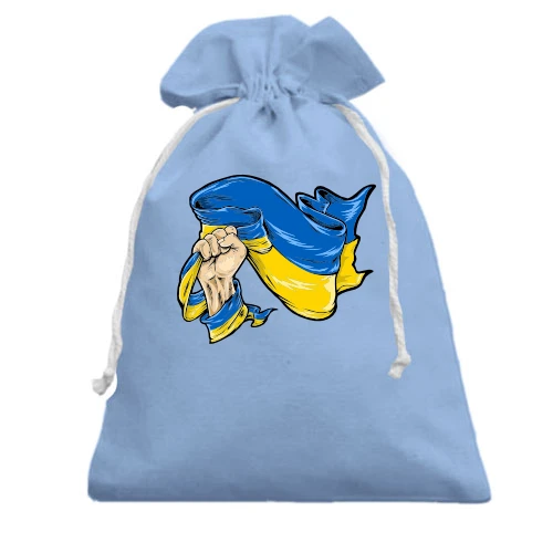 Подарочный мешочек, Голубой, с флагом Украины в руке