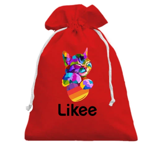 Подарунковий мішечок, Червоний, з котиком "Likee"