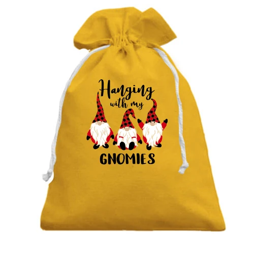 Подарочный мешочек, желтый, с гномами"Hanging with my gnomies"