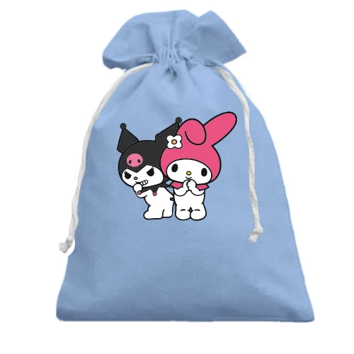 Подарочный мешочек, голубой, с Kuromi & My melody
